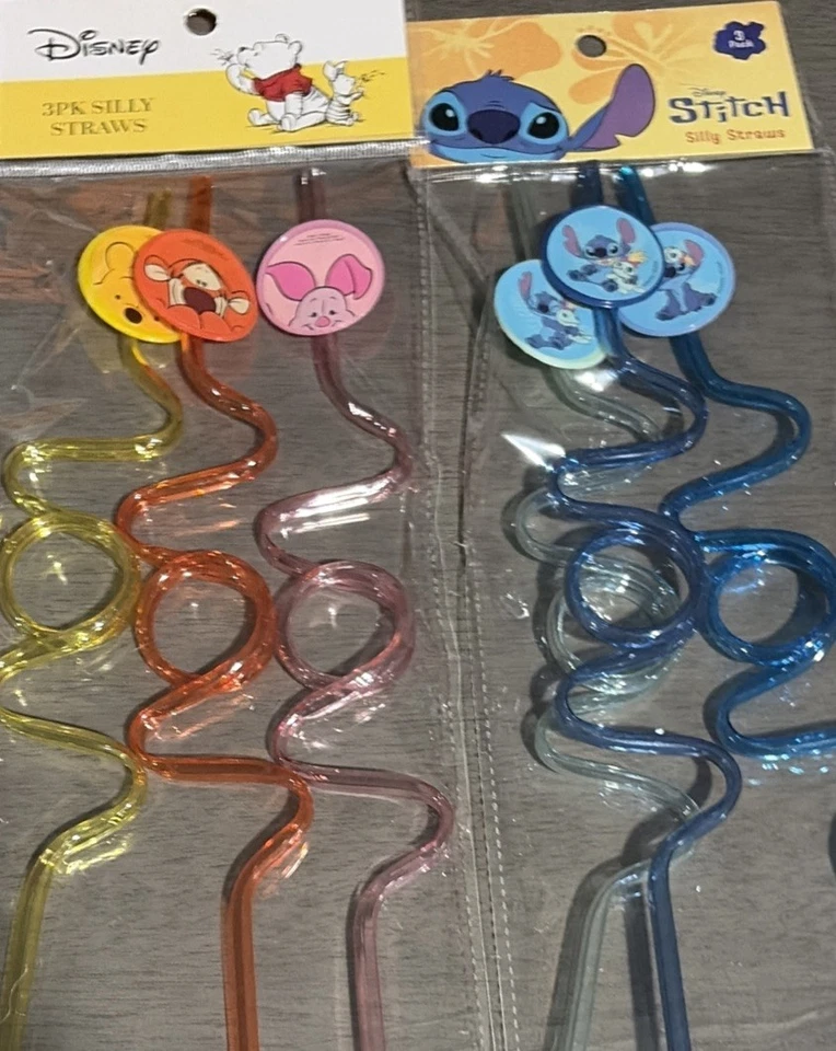 2 paquetes de pajitas Silly Winnie The Pooh And Stitch 3 en cada paquete nuevas Foto 2 de 3