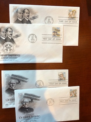 US First Days, 4 Luftpostbriefe, 31c Wright Bros, 21c Chanute; 1978, 79