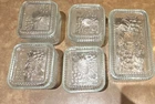 Vtg 50’s Federal Glass Ribbed Refrigerator Dish’s w/lids Set of 5, Fruit Pattern