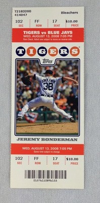 MLB 2008 08/13 Toronto Blue Jays at Detroit Tigers Full Ticket-David Purcey WP