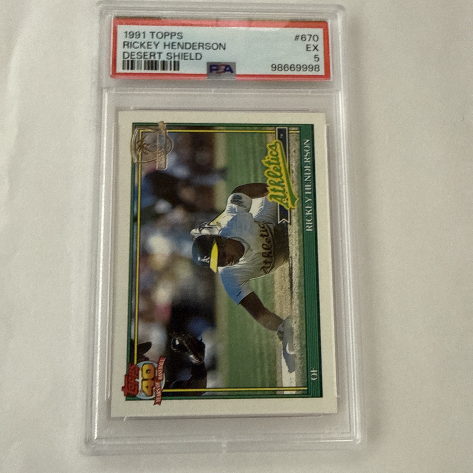 1991 Topps Rickey Henderson 🇺🇸Desert Shield #670🔥PSA 5🔥HOF ⚾️ Oakland A’s ⚾️