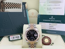 Rolex Datejust 116231 36mm Black Concentric Dial 18k Rose Gold Steel Box Paper