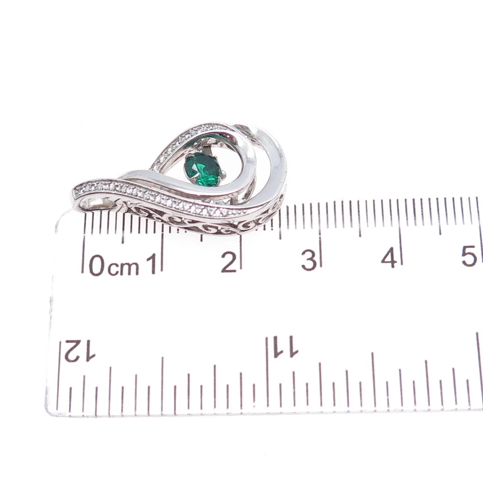 925 Sterling Silver Real Chrome Diopside & White Topaz Teardrop Slide Pendant - Image 4 of 4