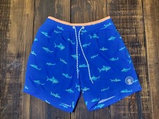 CHUBBIES Swimwear Sz S Lined Trunks Blue Shark Print Elastic Waist 5.5" Inseam