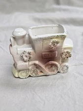 Vintage MCM Tilso Japan Smiling Train Engine Planter Whimsical Pinks Gold 