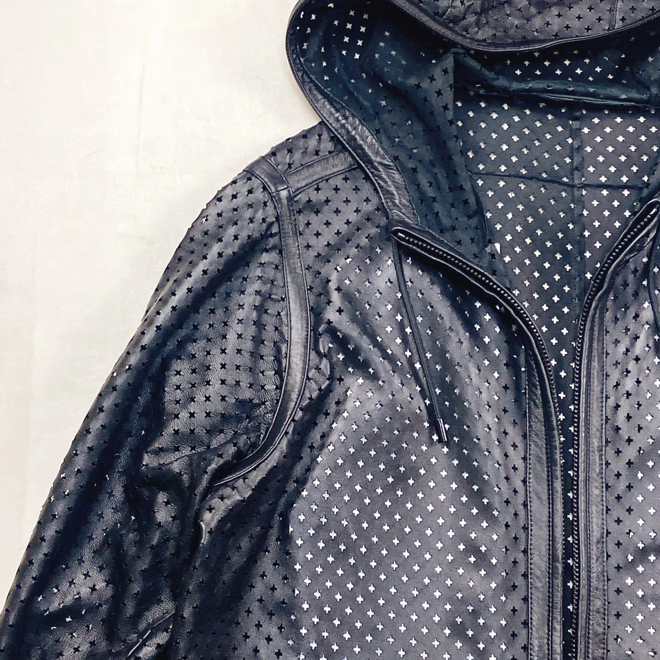 Givenchy Hooded Perforated Leather Jacket Black Punching Pre-owned From Japan - Image 4 of 4
