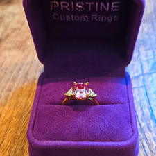 Custom 14K Yellow Gold Pink Moissanite 3-Stone Engagement Ring Size 7
