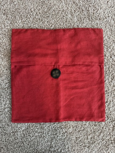 Linen Throw Pillow Covers 18x18 Button Envelope Red Set 2 Pottery Barn - Picture 7 of 8