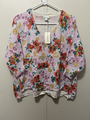 #ad SUNDANCE CATALOG Women JOHANNA Pink floral lightweight Sweater V Neck PS NWT $42.75