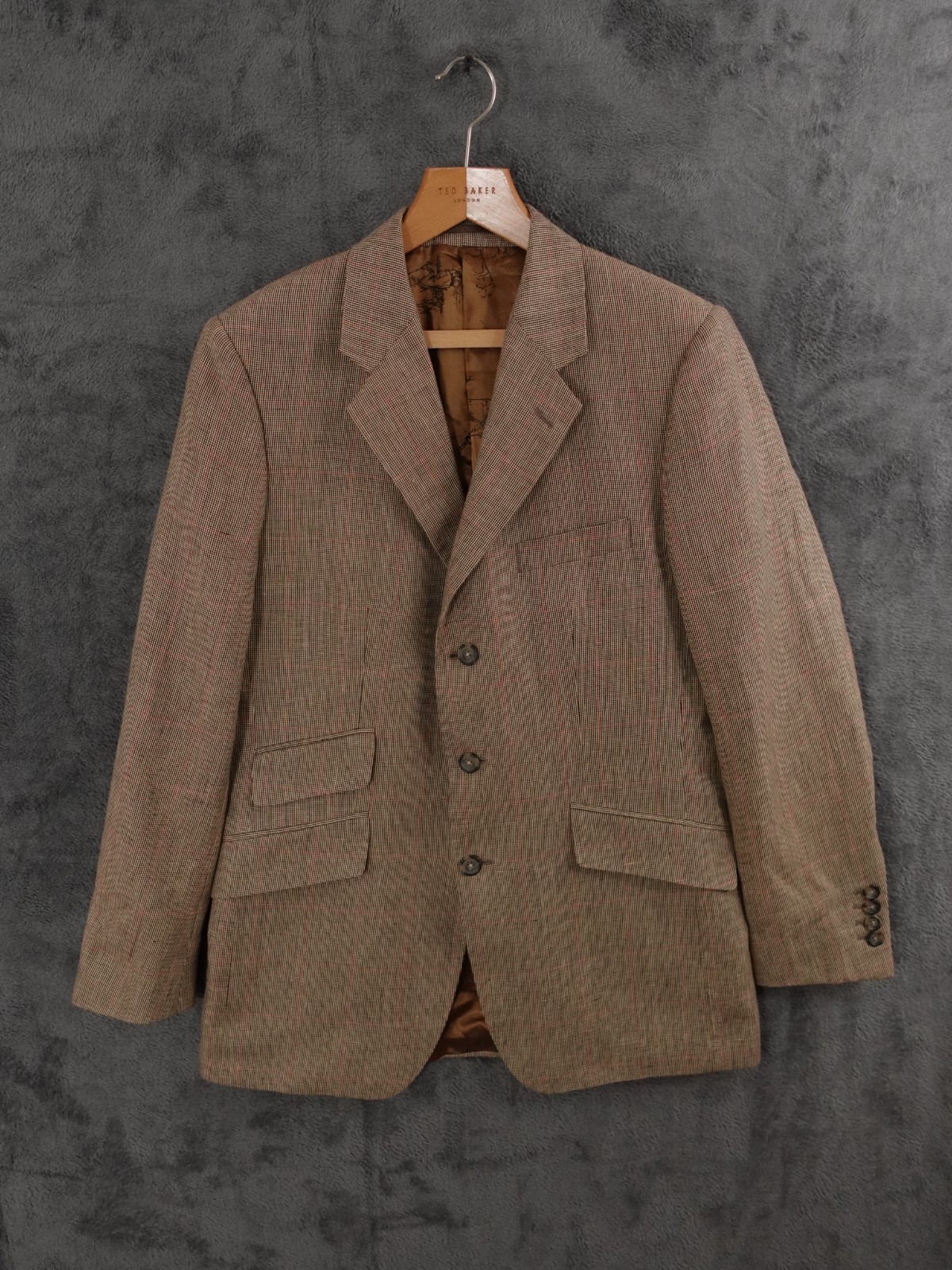 Cordings Jacket Mens 40R Brown Windowpane Check Linen Wool Country Hunting Coat