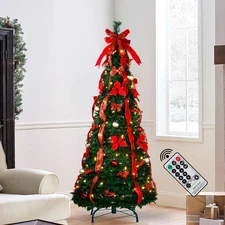 6Ft Prelit Pop up Christmas Tree Fully Decorated Christmas Tree with LED Lights
