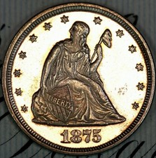 1875 ULTRA DCAM PRISTINE++ GEM PROOF TWENTY CENT PIECE DC460 RARE ONLY 2790!