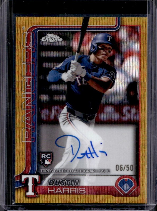 2025 Topps Chrome Dustin Harris Rookie Auto RC Gold Wave Refractor #/50 Rangers