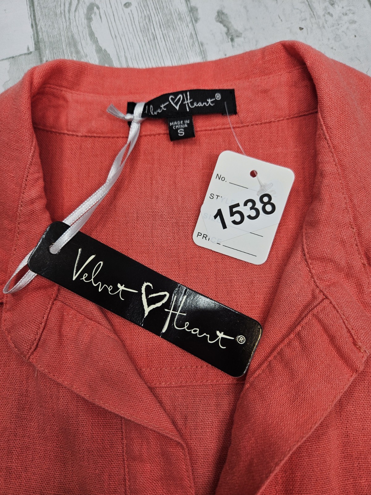 Velvet Heart Linen Blend Short Sleeve Button Front Romper Womens Small Coral