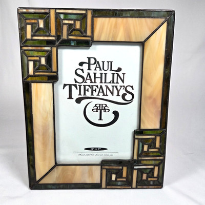 Paul Sahlin Tiffany s Stained Glass 5x7 Frame Mission Style Greek Key Slag Glass