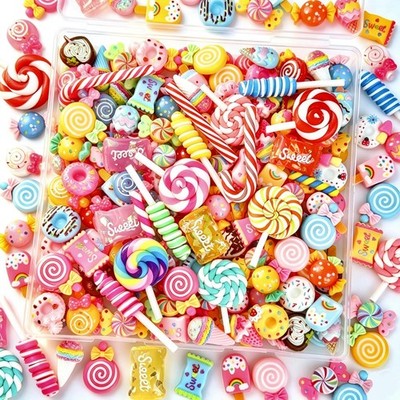 120Pcs Mixed Colors Cute Candy Slime Charms, Random Flatback Resin Fake Candy...