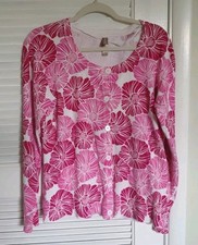 White Stag Pink Floral Stretch Cardigan Sweater XL 16-18 Button Front