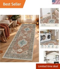 Classic 2' x 6' Geometric Runner Rug - Washable Ideal for High Traffic