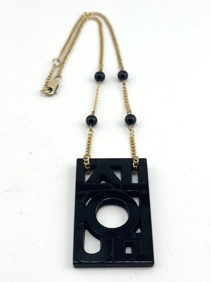 LALIQUE Crystal Black Art Deco Logo Letter Pendant Necklace Foto 2 de 4