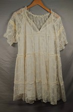 Melloday Ivory Lace Midi Dress Medium Cottage Prairie Boho  Tiered Ruffle Lined