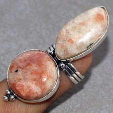 925 Silver Plated Sunstone Jewellery Ring Handmade Gemstone Size Us 5 JW
