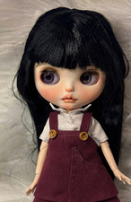 Custom Blythe OOAK - Hand painted Faceup - Art Gift - Black Hair Soft Pink Blush