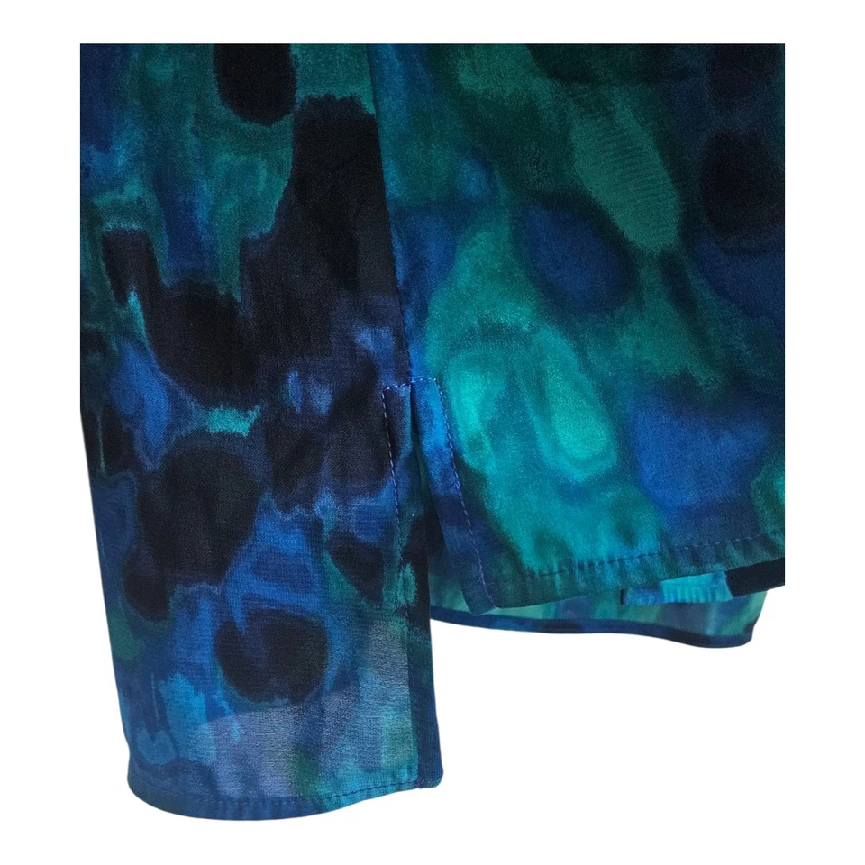 Blusa Joan Vass New York Mujer M Azul Verde Abstracto L/S Abotonada Foto 4 de 4