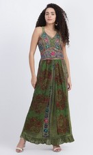 Maxi Dress Medieval Hippie Renaissance Boho Embroidered One Size 12 14 16