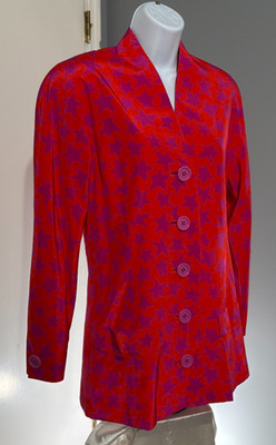 VTG Adele Simpson Blazer Suit Jacket Woman SZ 10 Orange Purple Stars