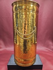Vintage Hammered Brass Umbrella Stand with Rope Detail 17 In Tall
