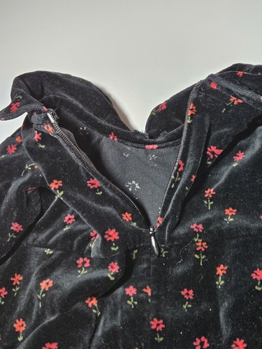 Vtg All Mine Girls 24 Month 2 Pc Velvet Velour Black Floral Dress With Bottoms  - 第 7/10 張圖片