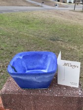 McCARTY POTTERY MERIGOLD, MISS. DELTA BLUE SQUARE BOWL BASKET SIGNED RIVERMARK