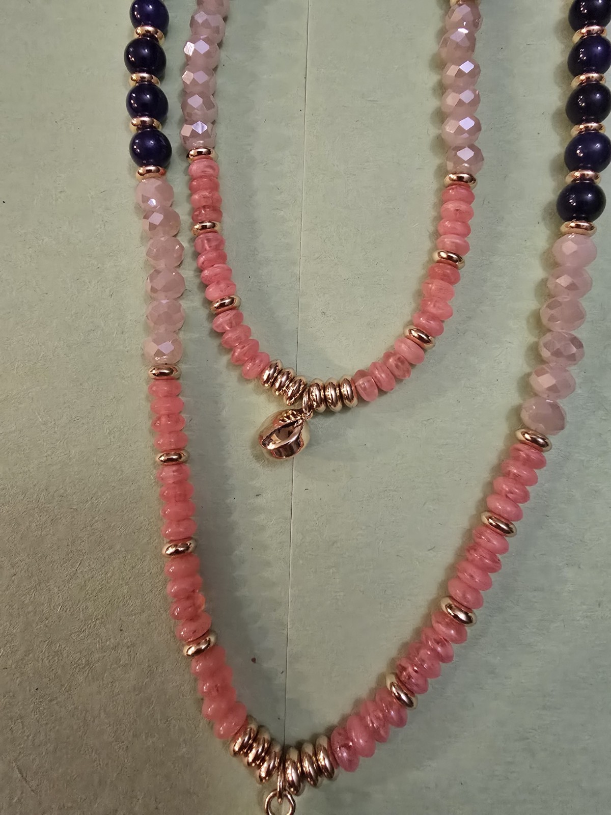 Talbots Pink & Blue Crystal Beaded Tassel Pendant Necklace