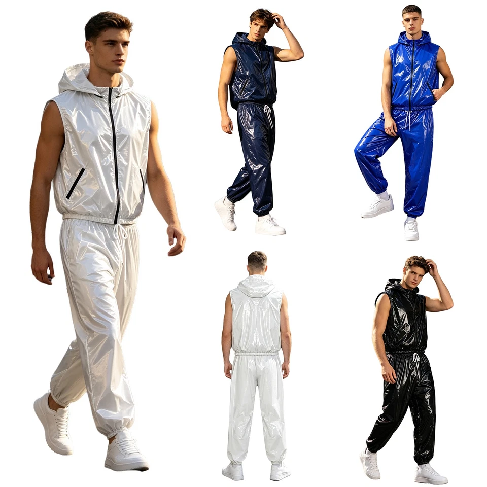 DE iEFiEL Herren Kapuzenshirt Mit Hosen Sommer Outfit Sweatanzug Wetlook Shirt - Bild 3 von 4