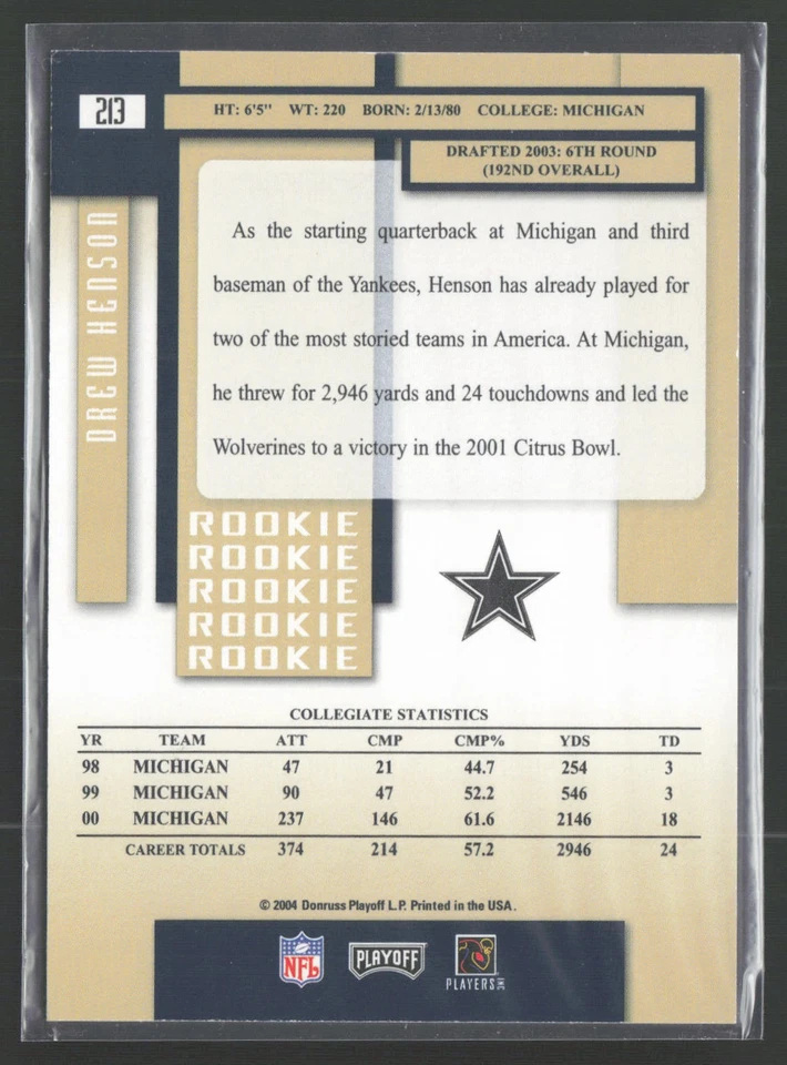 2004 PRESTIGE #213 DREW HENSON - Image 2 of 2