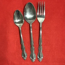 3 pc Imperial Intl FLEURETTE Stainless Dinner Fork - Oval Soup Spoon - Teaspoon