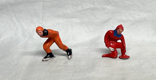 2 Vintage Lead Barclay Skaters -One Skating and One Putting on His Skates