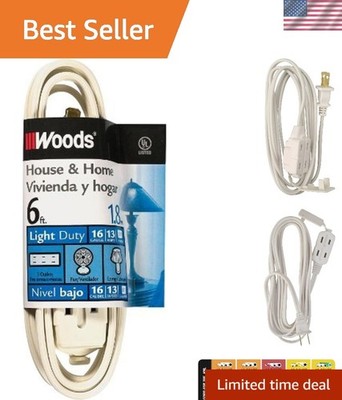 6Ft White Extension Cord with 3 Outlet Cube Tap - Reliable Indoor Power Solution