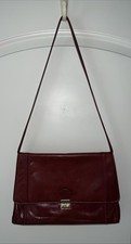 VTG Unbranded Leather Clutch Shoulder Bag w/Gold-tone Clasp, Chestnut, 12 Wx8 L