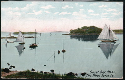 ONSET BAY MA Three Islands Sailboats Antique Postcard Early Old Vtg Mass PC