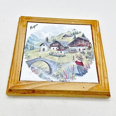 Megève Frankreich Holz gerahmte Keramik Kunst Fliese malerisches Dorf Wanddeko