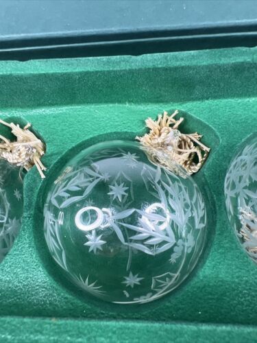 3 Waterford Marquis Etched Crystal Ball Christmas Tree Ornaments Holly Snowflake - Picture 4 of 11