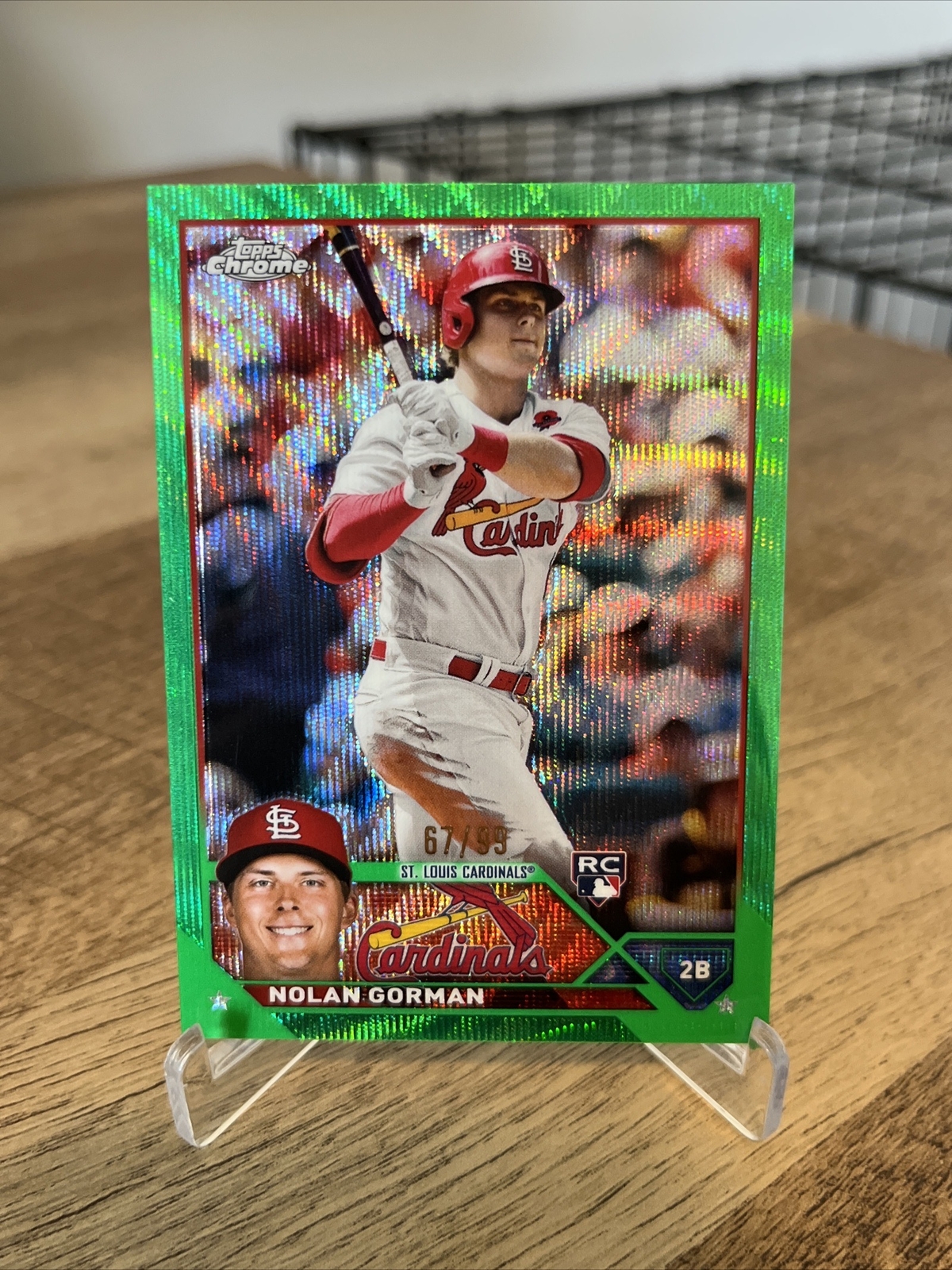 2023 Topps Chrome Nolan Gorman RC #192 GREEN WAVE /99 - St. Louis Cardinals