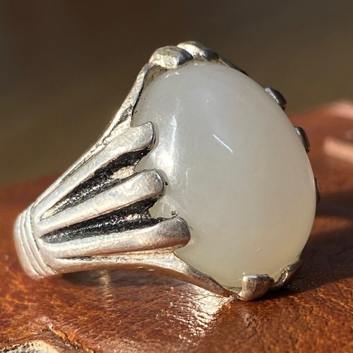 toller 925 Sterling Silber Herren Ring natürlicher weißer Mondstein خاتم حجر القمر
