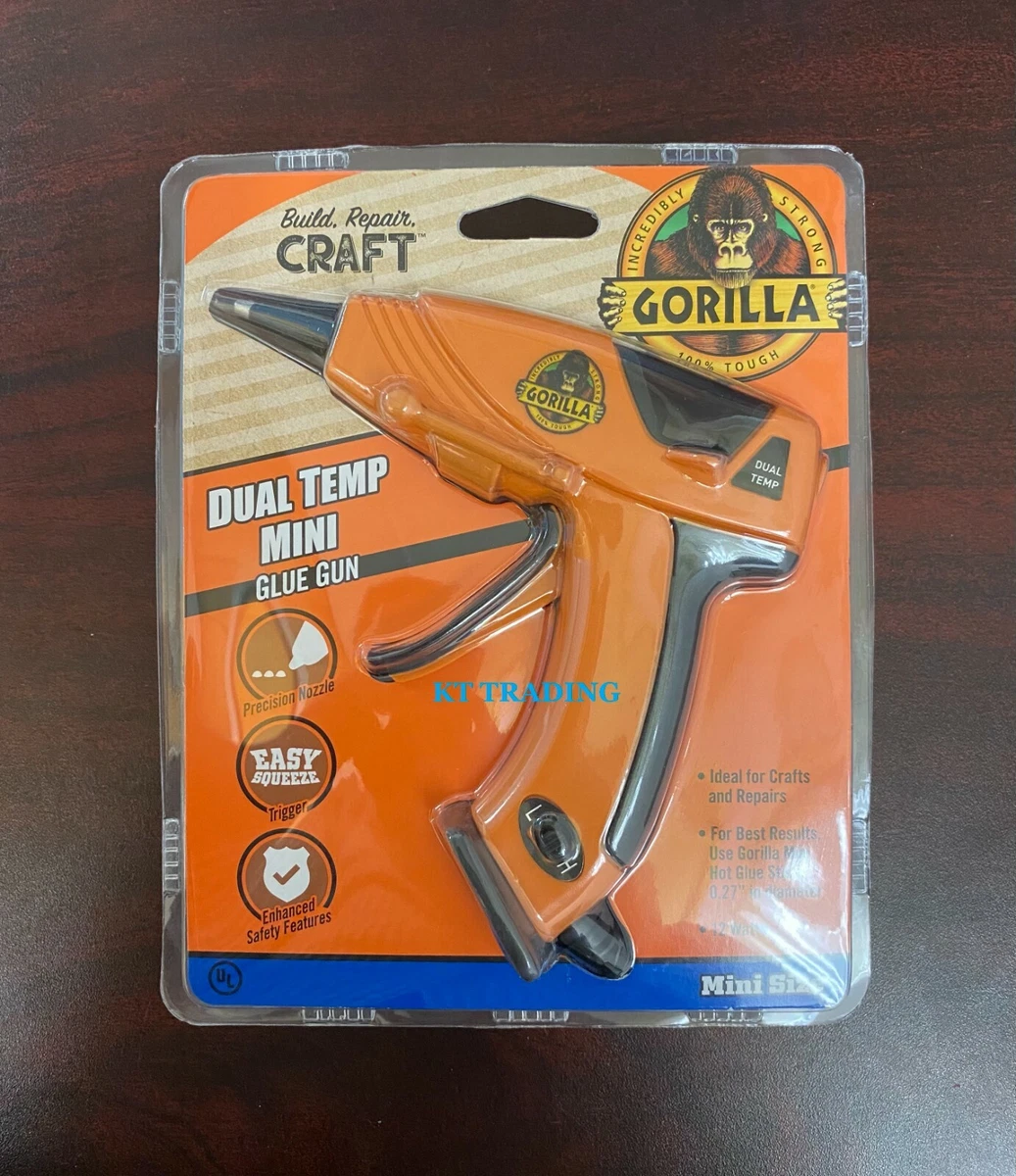 Gorilla Dual Temp Hot Glue Mini Gun Comfort Folding Stand Long Nozzle, 12  Watts