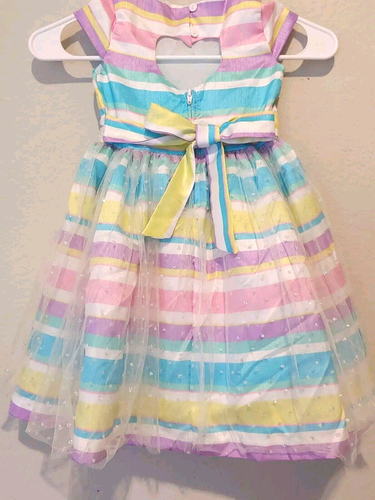 Nannette Kleinkind Mädchen 4T Kleid Herz Ausschnitt Netz Petticoat Streifen Party gefüttert