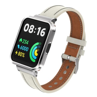 Para Xiaomi Redmi Watch 2 Lite Estuche de metal de cuero genuino Correa de reloj