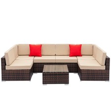 7PCS Patio Furniture Couch Wicker Rattan /w Cushions Sofa Sectional Set US SHIP