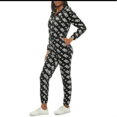 Juicy Couture Women's Large Velour One Piece Outfit Jumpsuit Black White 