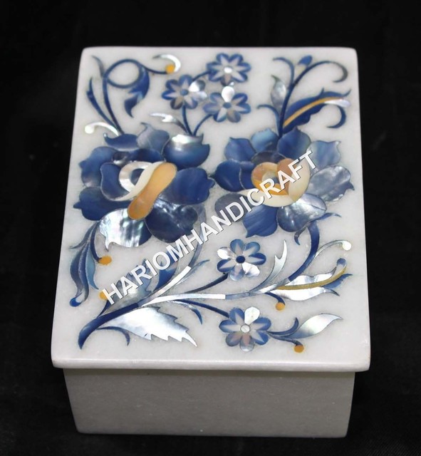 4"x3"x2" Marble Storage Jewelry Box Lapis Paua Shell 